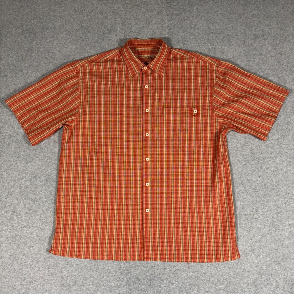 Bamboo Cay Shirt Mens Orange Plaid Short Sleeve Button Up Silk Lo Size (M)